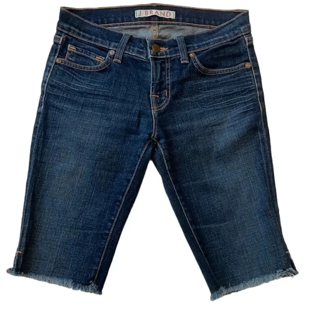 J Brand 11” jean shorts, raw hem. Women’s size 25 medium to dark wash